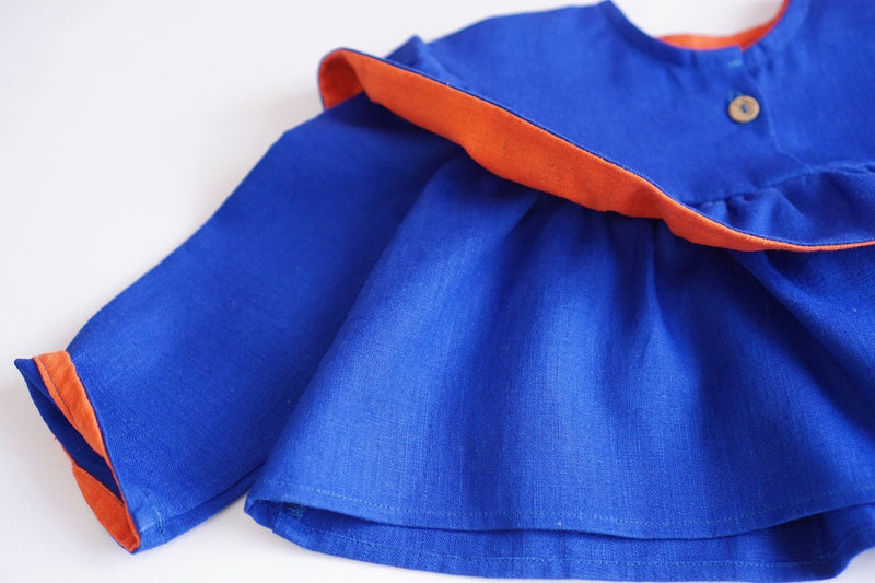 Bluse für Mädchen mit Rüschen und Langarm, Luxus Bluse aus Bio Leinenstoff - BabyDom