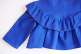 Bluse für Mädchen mit Rüschen und Langarm, Luxus Bluse aus Bio Leinenstoff - BabyDom